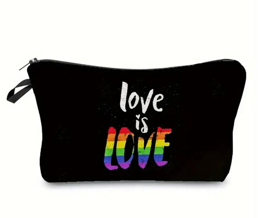 Travel Cosmetic Bag - Black and Rainbow / Love Is Love