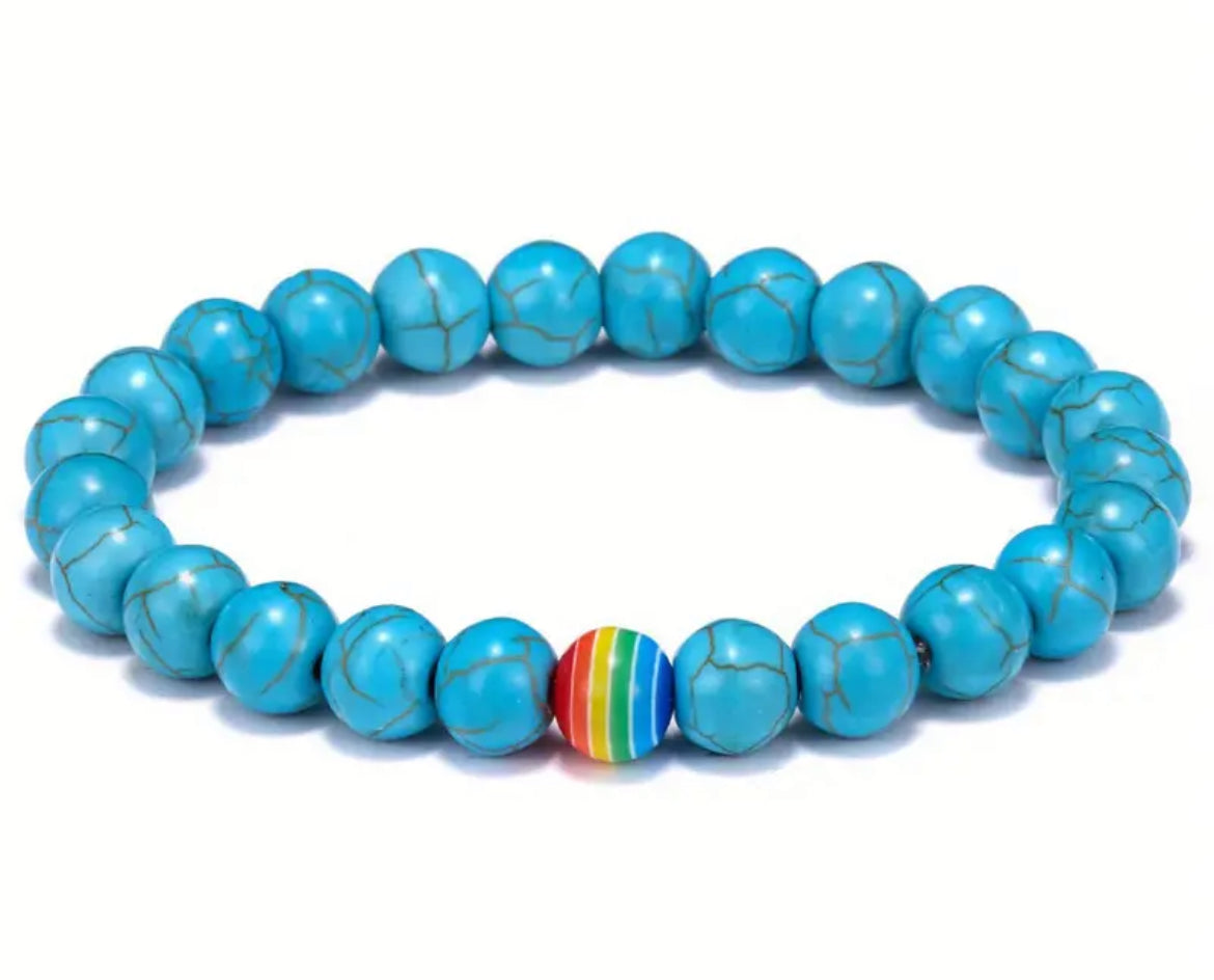 Light Blue Stone Rainbow Bead Bracelet