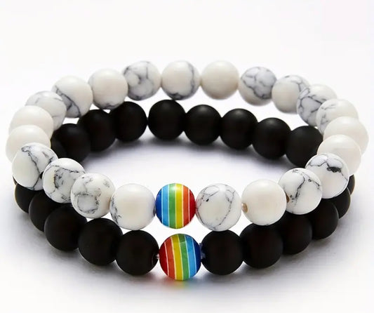 Ying & Yang Rainbow Bead Bracelet Bundle