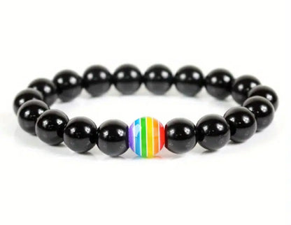 Bright Black Rainbow Bead Bracelet